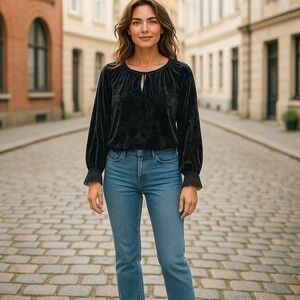 The Pioneer Woman Blouse Med Velvet Floral Burnout Long‎ Sleeve Black Whimsigoth